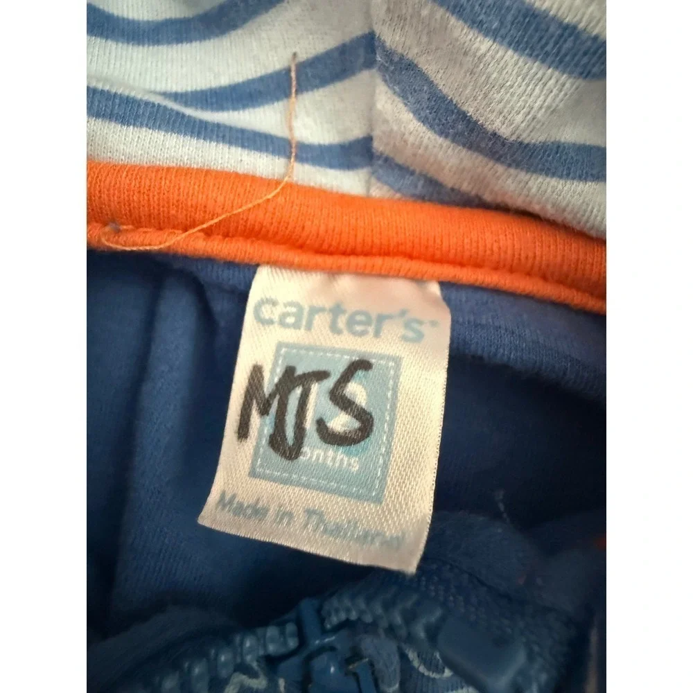 Carter's Whale Zip Up Hoodie Sweatshirt Baby 12M Blue Baby Boy's All Over Print
